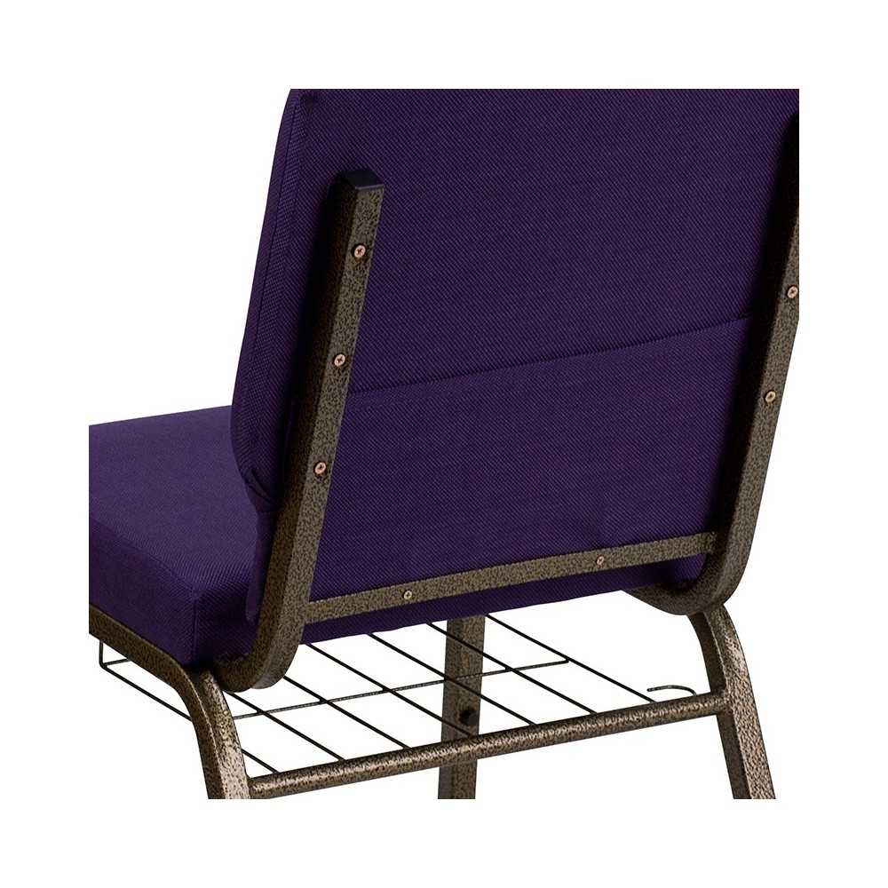 18.5''W Church Chair in Royal Purple Fabric with Cup Book Rack - Gold Vein Frame