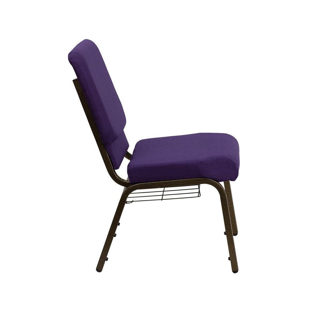 18.5''W Church Chair in Royal Purple Fabric with Cup Book Rack - Gold Vein Frame