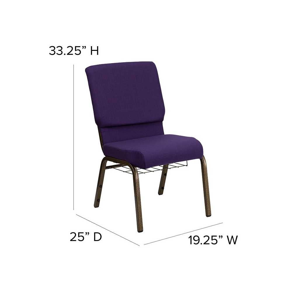 18.5''W Church Chair in Royal Purple Fabric with Cup Book Rack - Gold Vein Frame