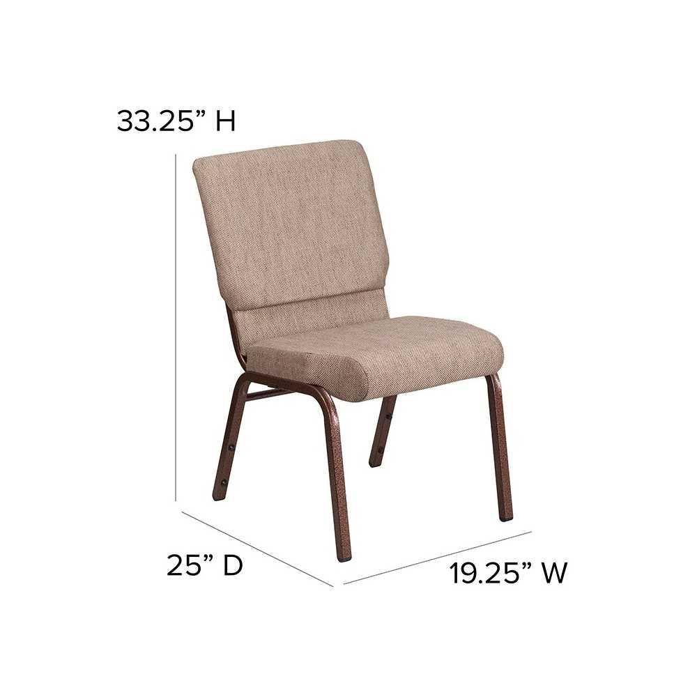 18.5''W Stacking Church Chair in Beige Fabric - Copper Vein Frame