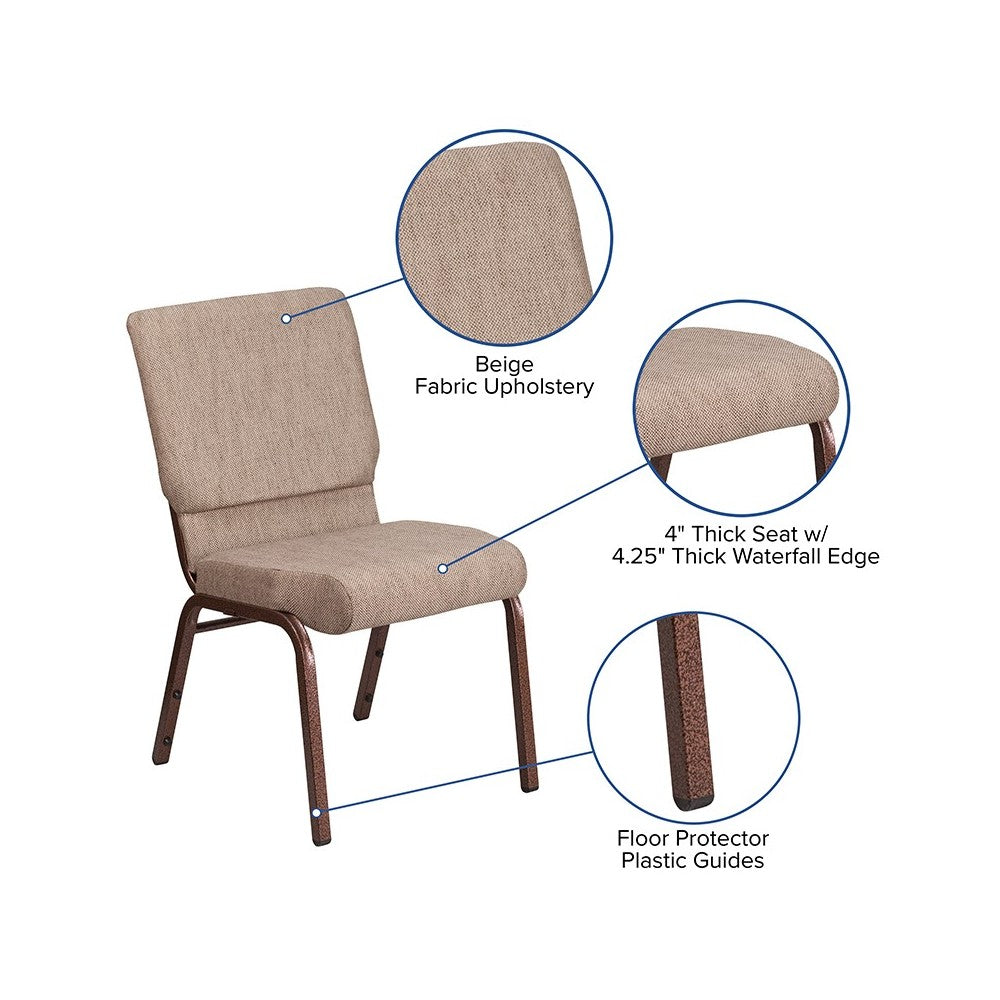 18.5''W Stacking Church Chair in Beige Fabric - Copper Vein Frame