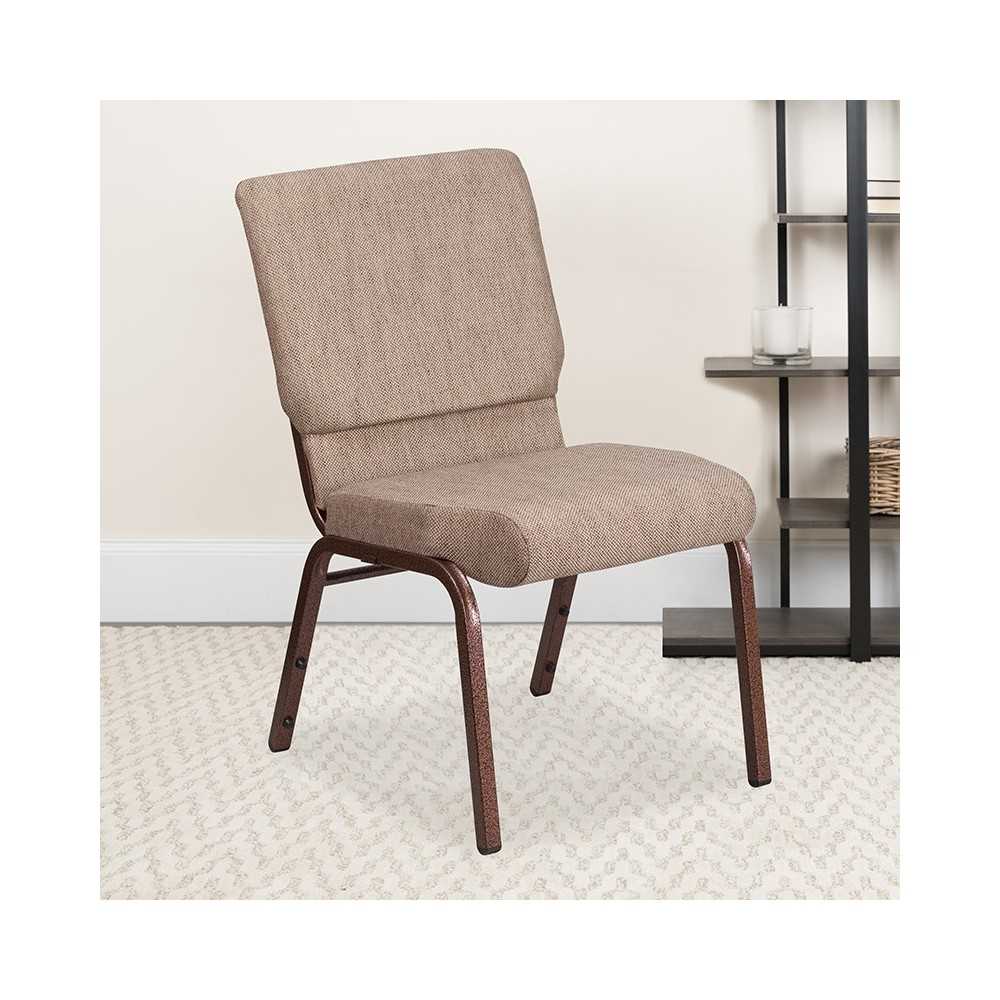 18.5''W Stacking Church Chair in Beige Fabric - Copper Vein Frame
