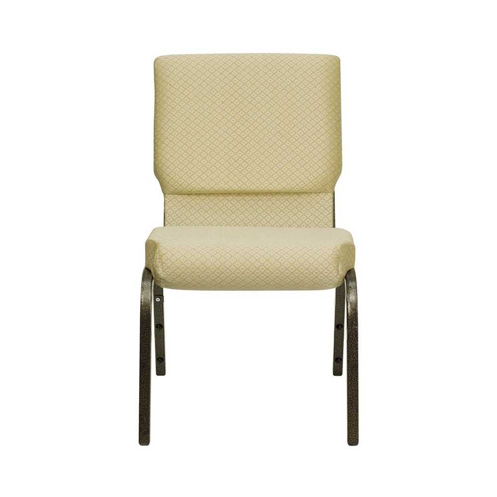 18.5''W Stacking Church Chair in Beige Patterned Fabric - Gold Vein Frame