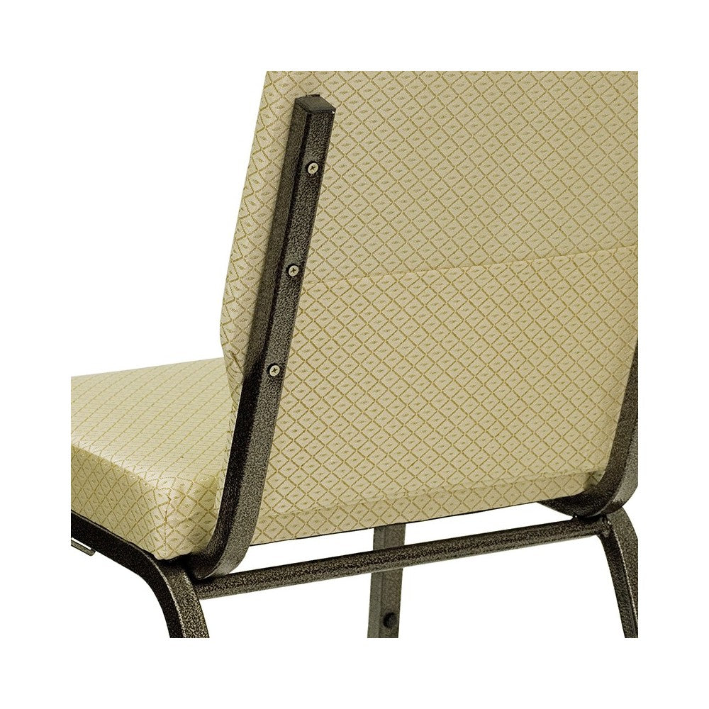 18.5''W Stacking Church Chair in Beige Patterned Fabric - Gold Vein Frame