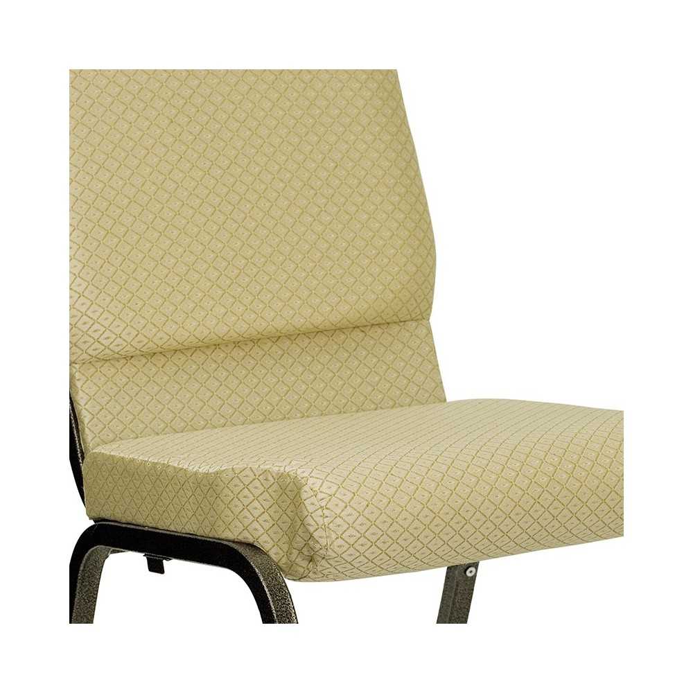 18.5''W Stacking Church Chair in Beige Patterned Fabric - Gold Vein Frame