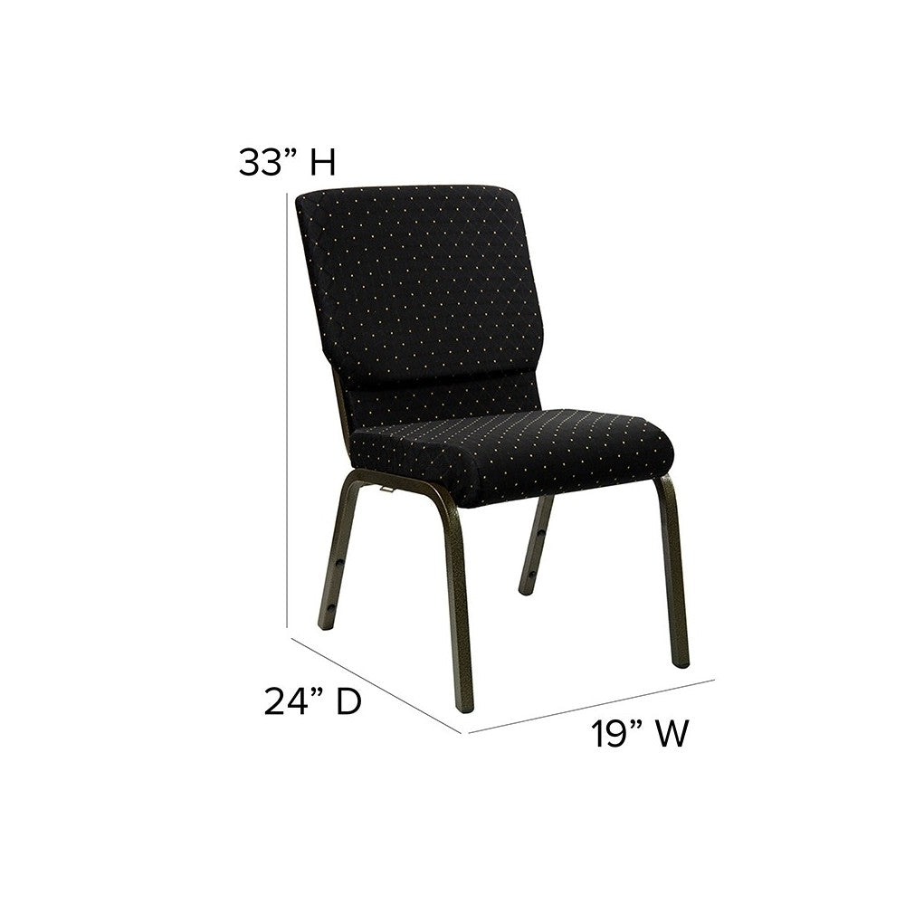18.5''W Stacking Church Chair in Black Dot Patterned Fabric - Gold Vein Frame