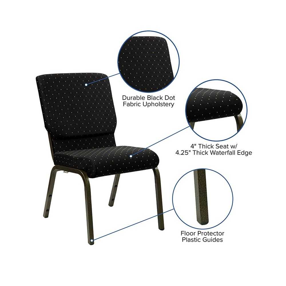 18.5''W Stacking Church Chair in Black Dot Patterned Fabric - Gold Vein Frame