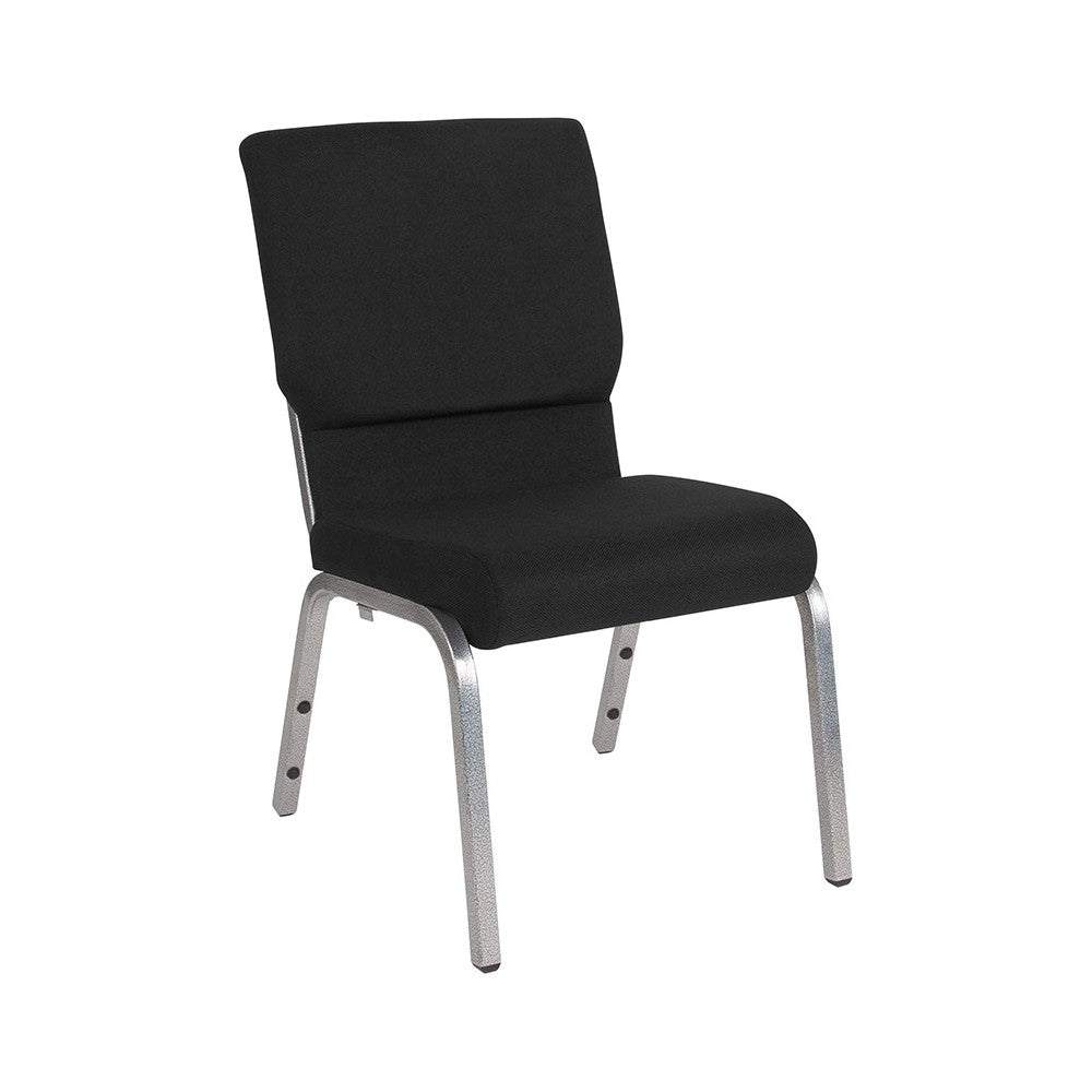 18.5''W Stacking Church Chair in Black Fabric - Silver Vein Frame
