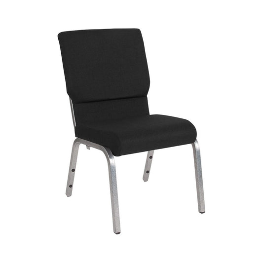 18.5''W Stacking Church Chair in Black Fabric - Silver Vein Frame