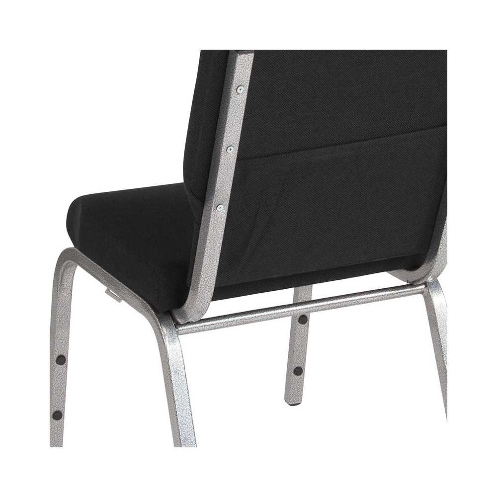 18.5''W Stacking Church Chair in Black Fabric - Silver Vein Frame