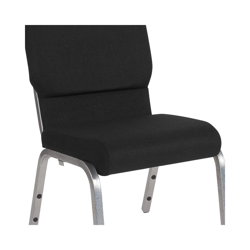 18.5''W Stacking Church Chair in Black Fabric - Silver Vein Frame