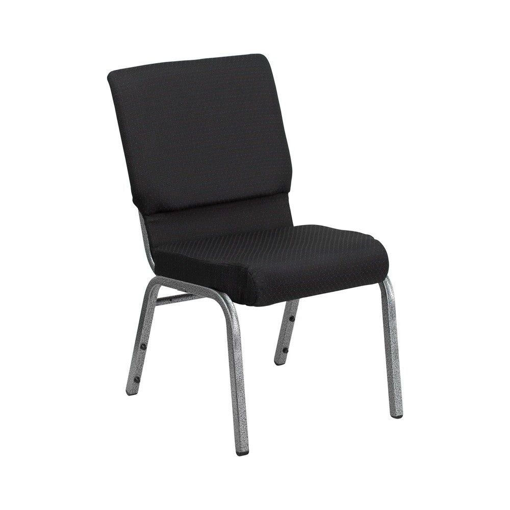 18.5''W Stacking Church Chair in Black Patterned Fabric - Silver Vein Frame