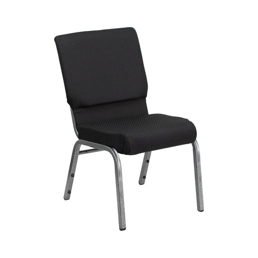 18.5''W Stacking Church Chair in Black Patterned Fabric - Silver Vein Frame
