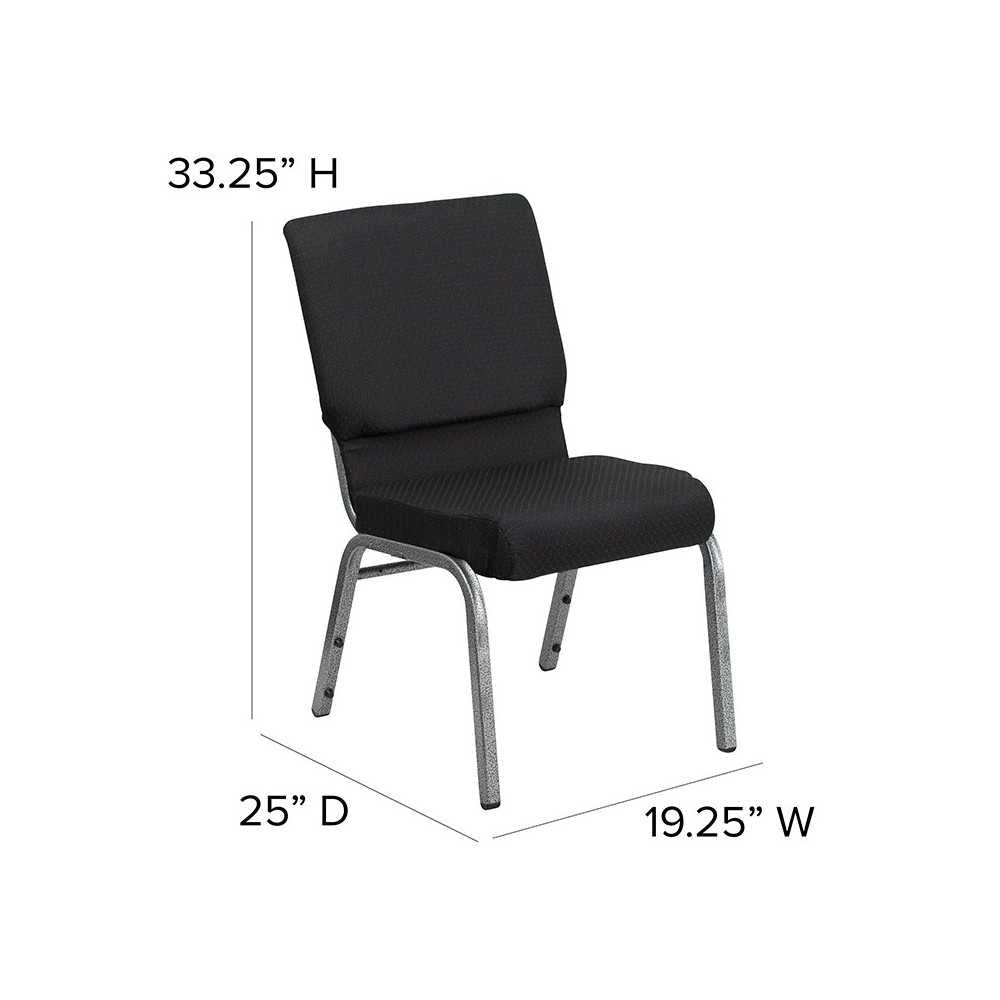 18.5''W Stacking Church Chair in Black Patterned Fabric - Silver Vein Frame