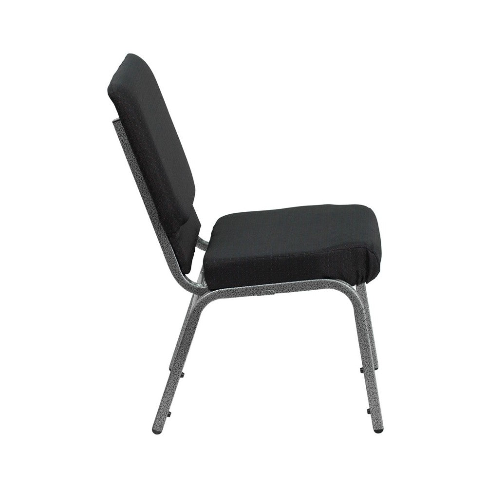 18.5''W Stacking Church Chair in Black Patterned Fabric - Silver Vein Frame