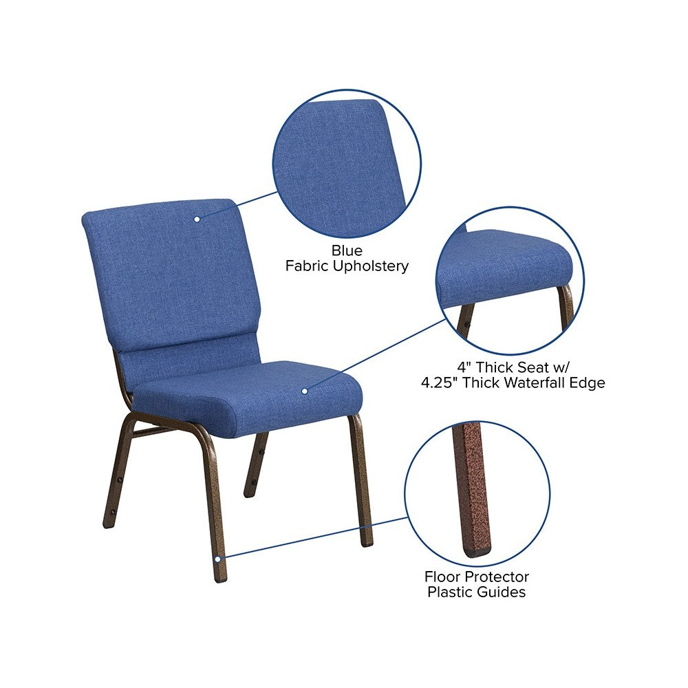 18.5''W Stacking Church Chair in Blue Fabric - Gold Vein Frame