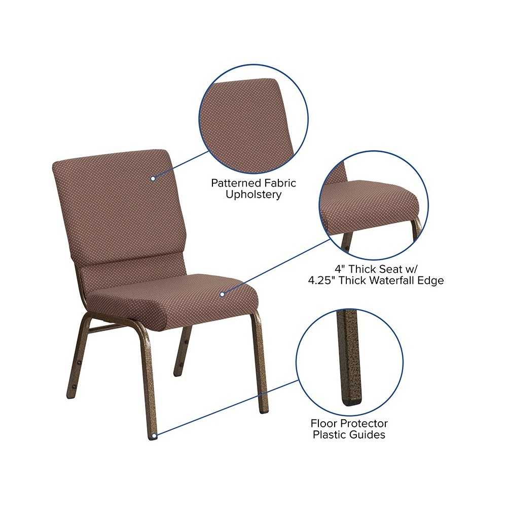 18.5''W Stacking Church Chair in Brown Dot Fabric - Gold Vein Frame