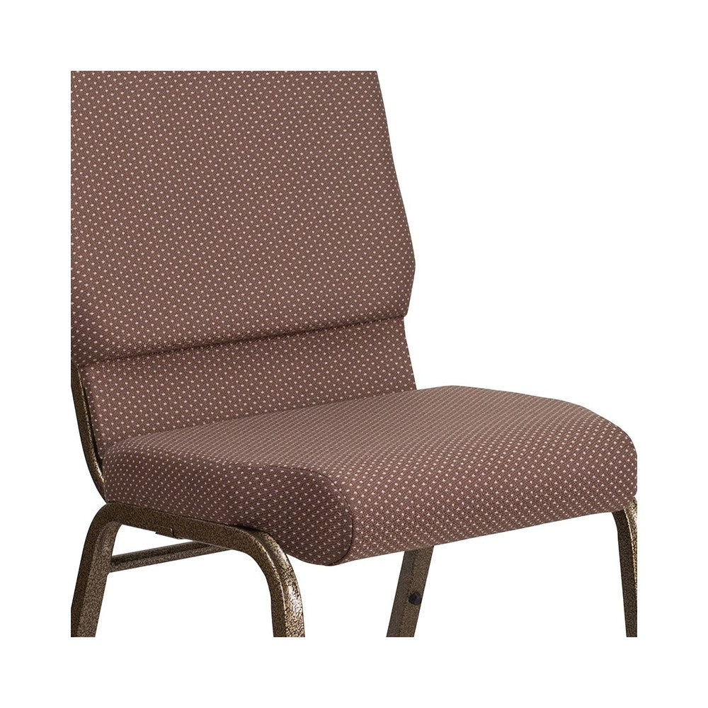 18.5''W Stacking Church Chair in Brown Dot Fabric - Gold Vein Frame