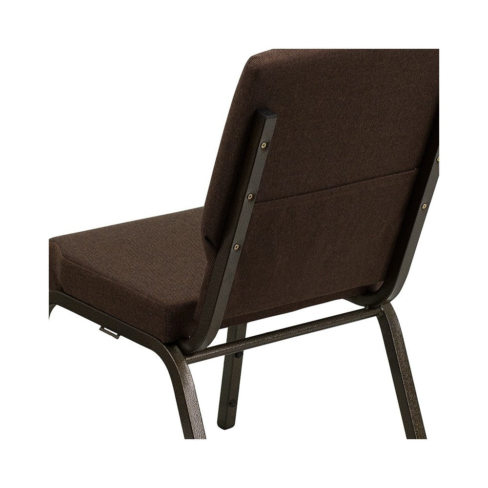 18.5''W Stacking Church Chair in Brown Fabric - Gold Vein Frame