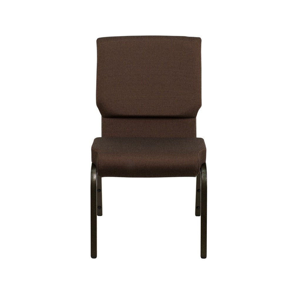 18.5''W Stacking Church Chair in Brown Fabric - Gold Vein Frame