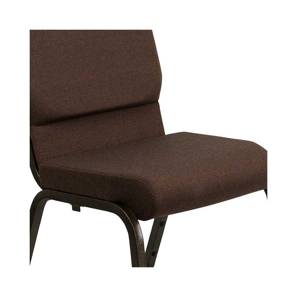 18.5''W Stacking Church Chair in Brown Fabric - Gold Vein Frame