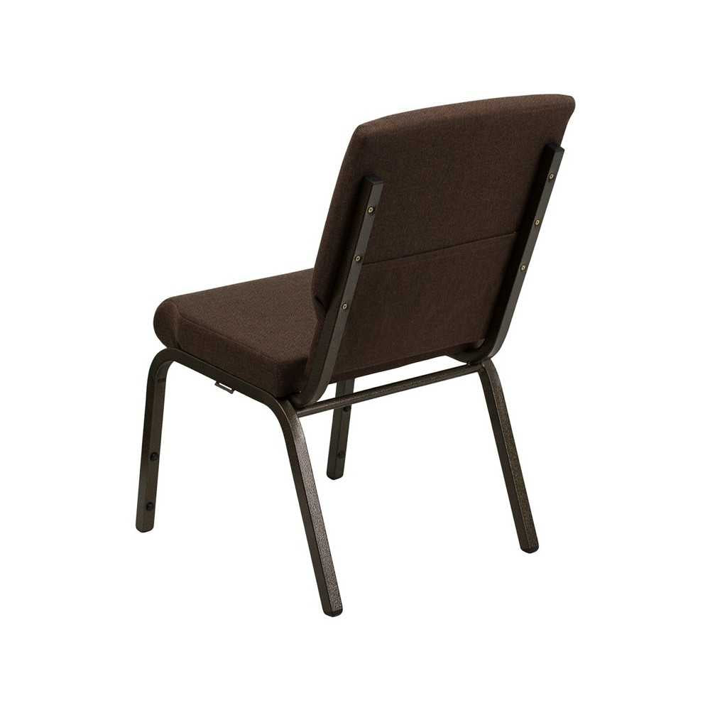 18.5''W Stacking Church Chair in Brown Fabric - Gold Vein Frame