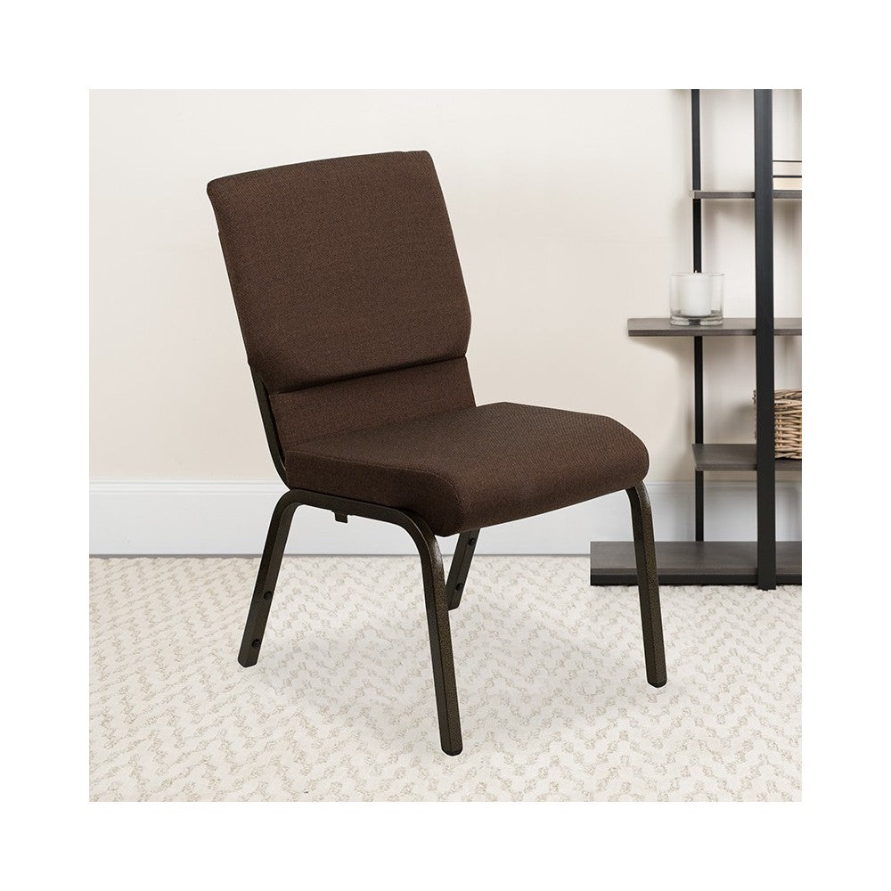 18.5''W Stacking Church Chair in Brown Fabric - Gold Vein Frame