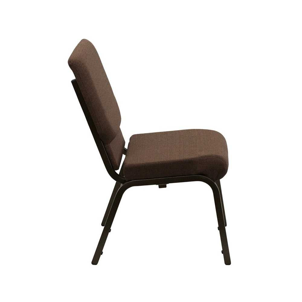 18.5''W Stacking Church Chair in Brown Fabric - Gold Vein Frame