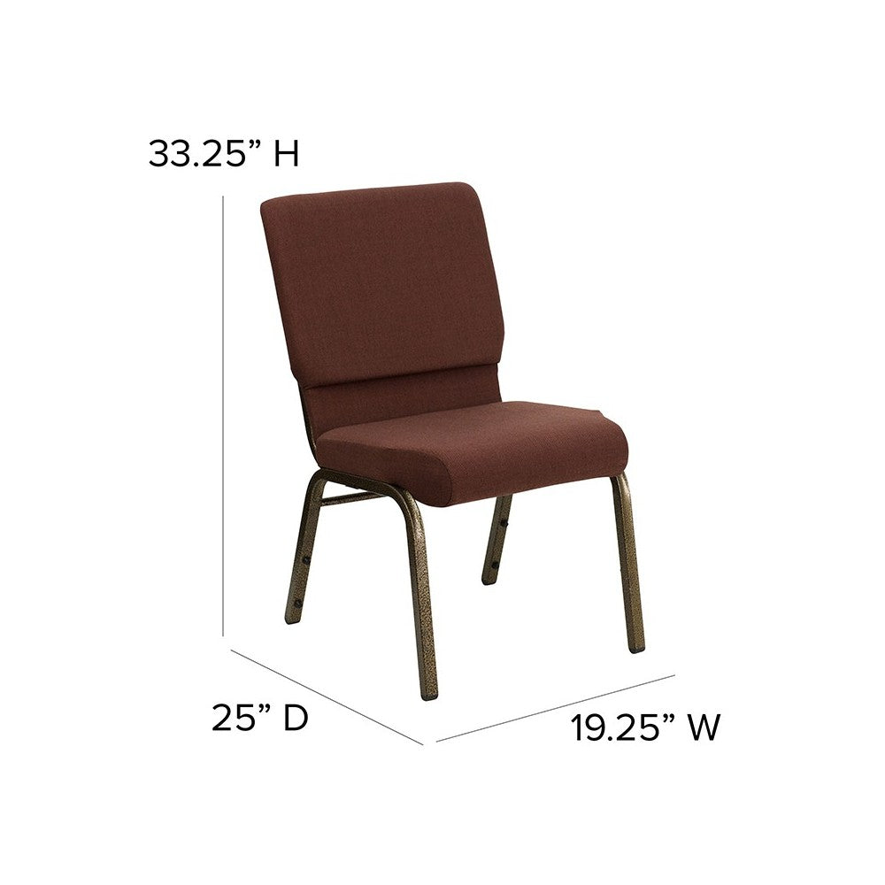18.5''W Stacking Church Chair in Brown Fabric - Gold Vein Frame