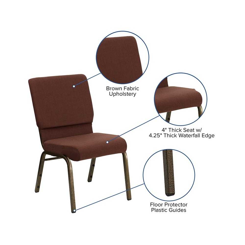 18.5''W Stacking Church Chair in Brown Fabric - Gold Vein Frame