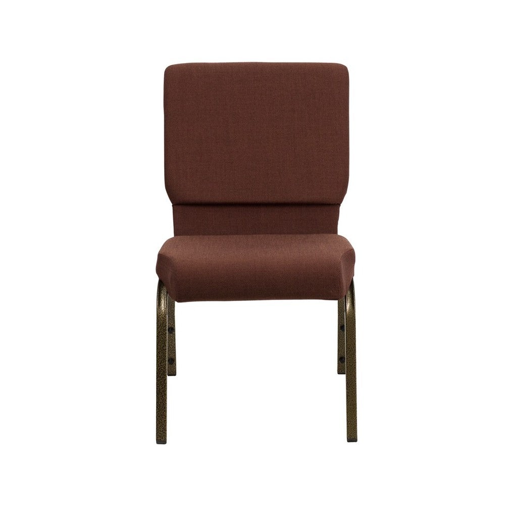 18.5''W Stacking Church Chair in Brown Fabric - Gold Vein Frame