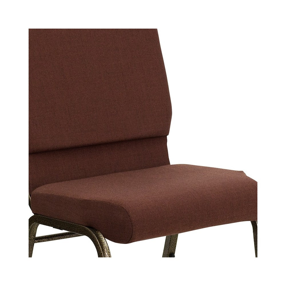 18.5''W Stacking Church Chair in Brown Fabric - Gold Vein Frame