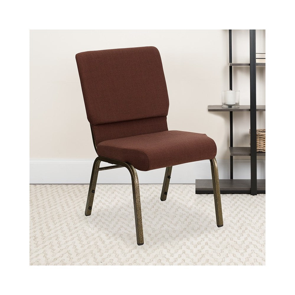 18.5''W Stacking Church Chair in Brown Fabric - Gold Vein Frame