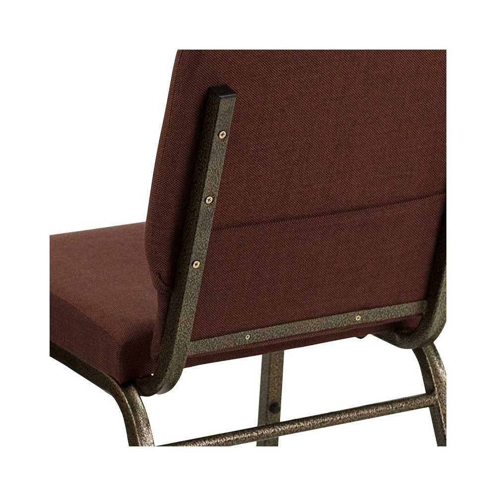 18.5''W Stacking Church Chair in Brown Fabric - Gold Vein Frame