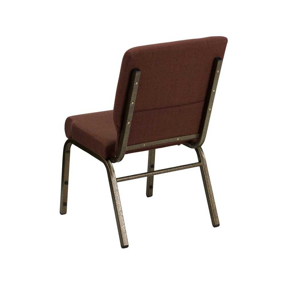 18.5''W Stacking Church Chair in Brown Fabric - Gold Vein Frame