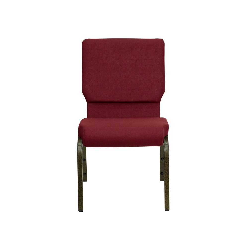 18.5''W Stacking Church Chair in Burgundy Fabric - Gold Vein Frame