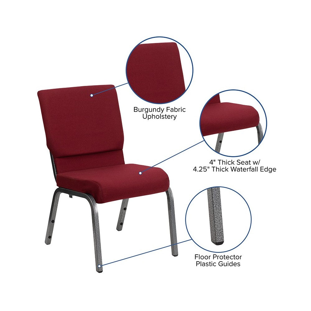 18.5''W Stacking Church Chair in Burgundy Fabric - Gold Vein Frame