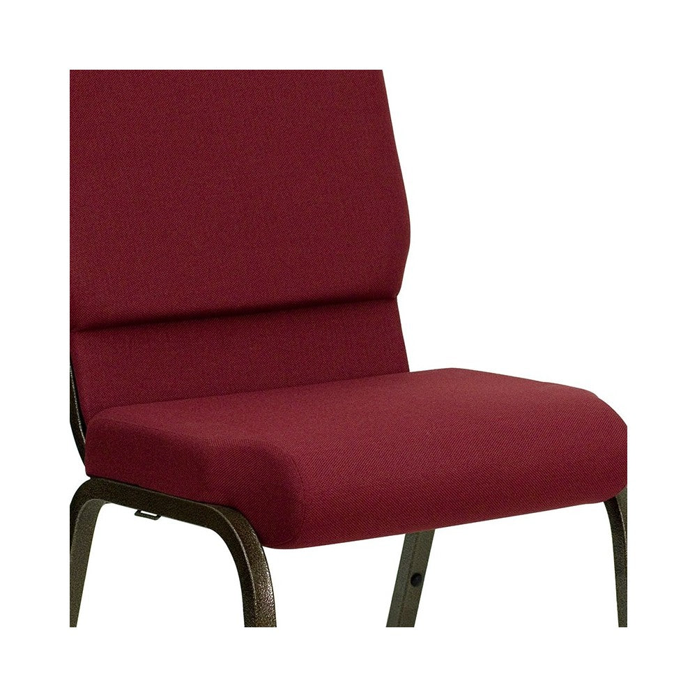 18.5''W Stacking Church Chair in Burgundy Fabric - Gold Vein Frame