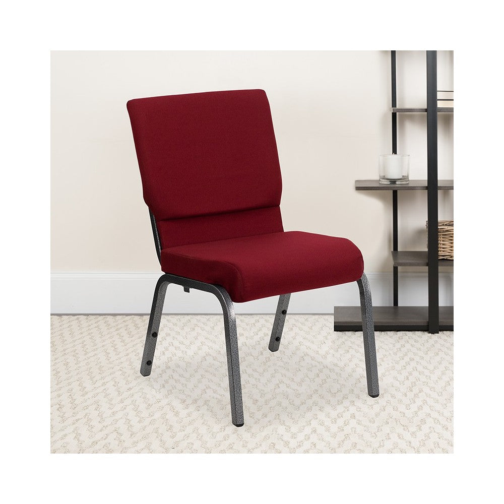18.5''W Stacking Church Chair in Burgundy Fabric - Silver Vein Frame