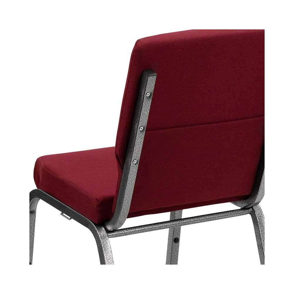 18.5''W Stacking Church Chair in Burgundy Fabric - Silver Vein Frame