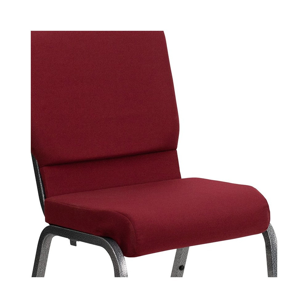 18.5''W Stacking Church Chair in Burgundy Fabric - Silver Vein Frame