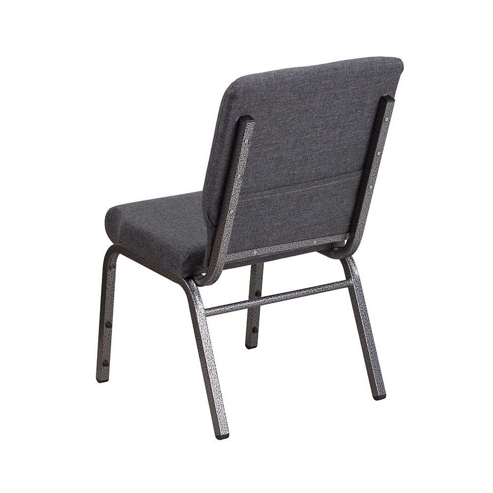 18.5''W Stacking Church Chair in Dark Gray Fabric - Silver Vein Frame