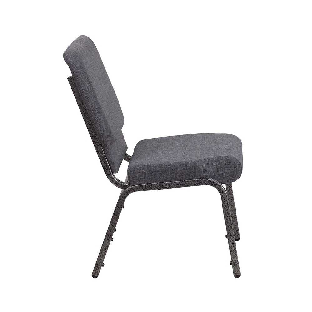 18.5''W Stacking Church Chair in Dark Gray Fabric - Silver Vein Frame