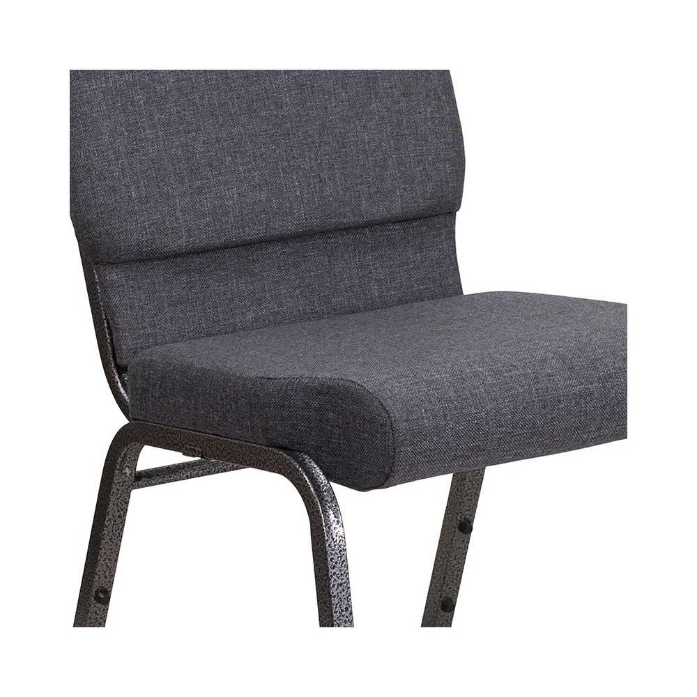 18.5''W Stacking Church Chair in Dark Gray Fabric - Silver Vein Frame