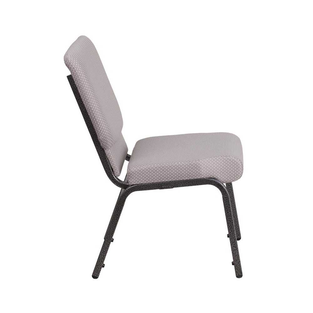 18.5''W Stacking Church Chair in Gray Dot Fabric - Silver Vein Frame
