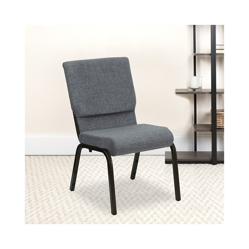 18.5''W Stacking Church Chair in Gray Fabric - Gold Vein Frame