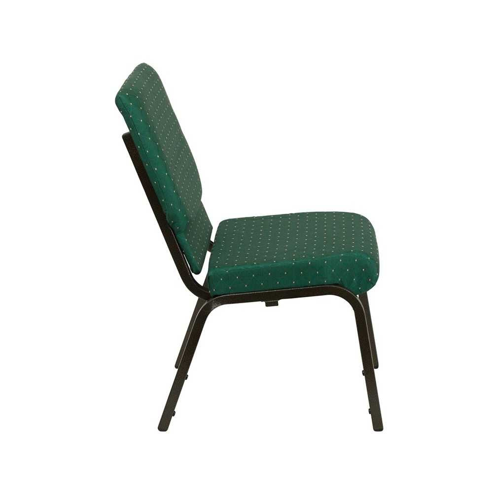 18.5''W Stacking Church Chair in Green Patterned Fabric - Gold Vein Frame