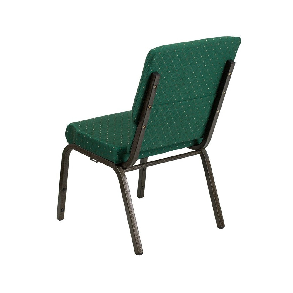 18.5''W Stacking Church Chair in Green Patterned Fabric - Gold Vein Frame