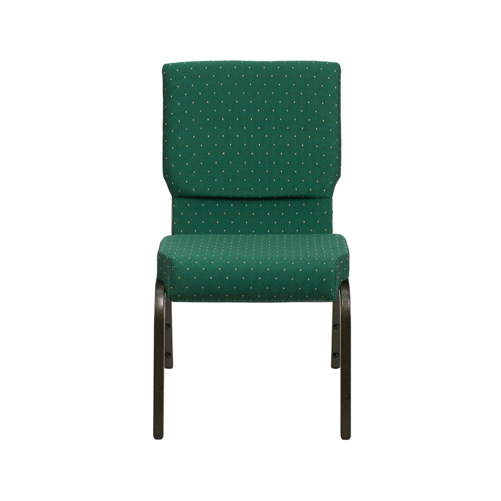 18.5''W Stacking Church Chair in Green Patterned Fabric - Gold Vein Frame
