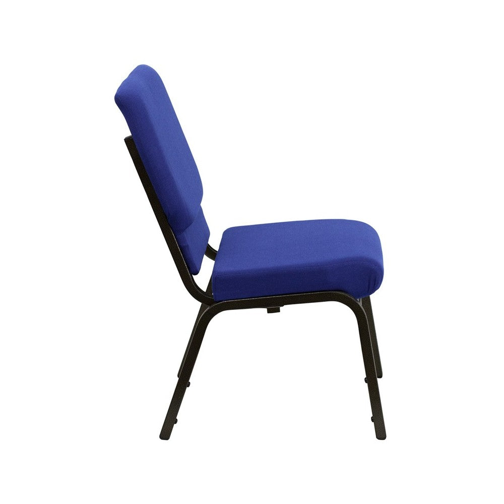 18.5''W Stacking Church Chair in Navy Blue Fabric - Gold Vein Frame